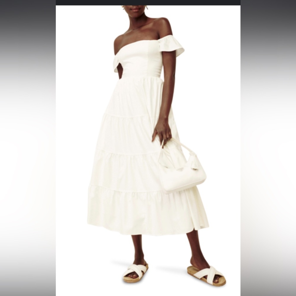 Reformation Derek off the shoulder tiered dress size 6